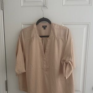 TORRID—Light Beige Textured Split V-Neck Blouse
